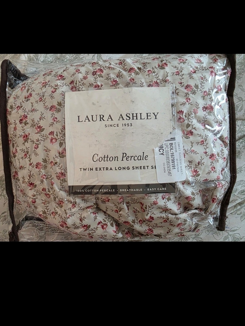 Laura Ashley Floral Cotton Percale Twin Sheet Set in Pink and Cream